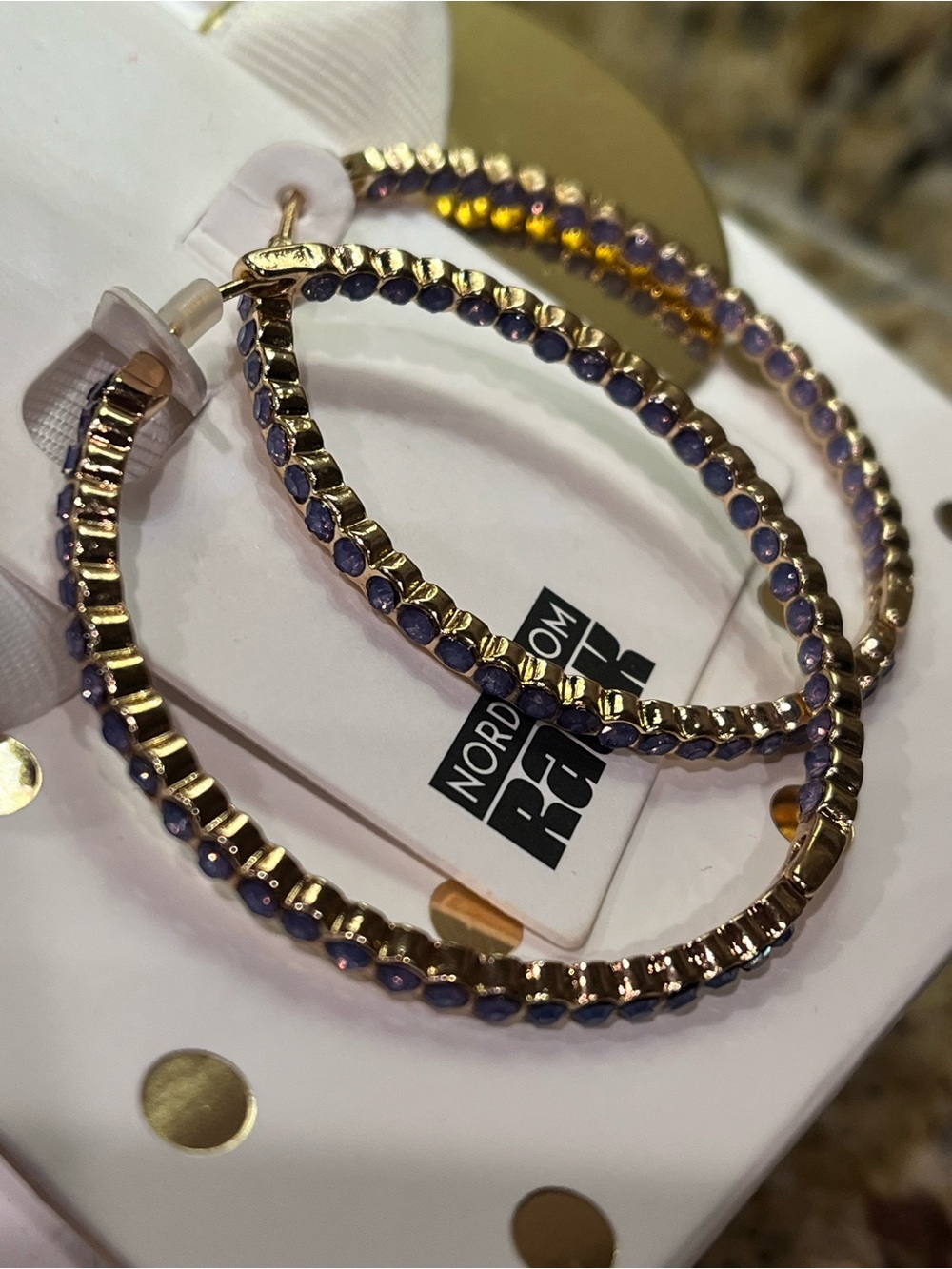 Nordstrom 14k Gold Plate Hoop Earrings with Lavender Stones